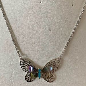 Artistry- Silver tone Butterfly Necklace with abalone Accent - costume jewellery